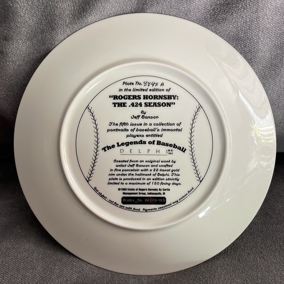 NWT.  Vintage Rogers Hornsby The .424 Season Series collectible plate. - Picture 8 of 8